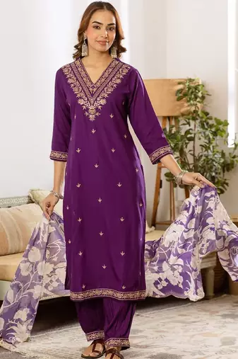 Women Ethnic Motifs Embroidered Regular Thread Work Kurta with Patiala & With Dupatta