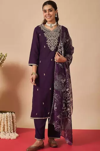 Women Ethnic Motifs Embroidered Regular Thread Work Kurta with Palazzos & With Dupatta