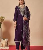 Women Ethnic Motifs Embroidered Regular Thread Work Kurta with Palazzos & With Dupatta