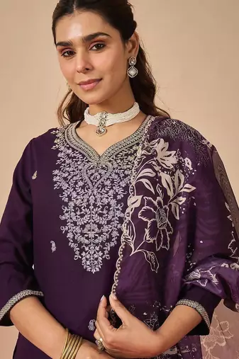 Women Ethnic Motifs Embroidered Regular Thread Work Kurta with Palazzos & With Dupatta