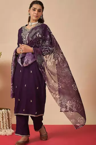 Women Ethnic Motifs Embroidered Regular Thread Work Kurta with Palazzos & With Dupatta