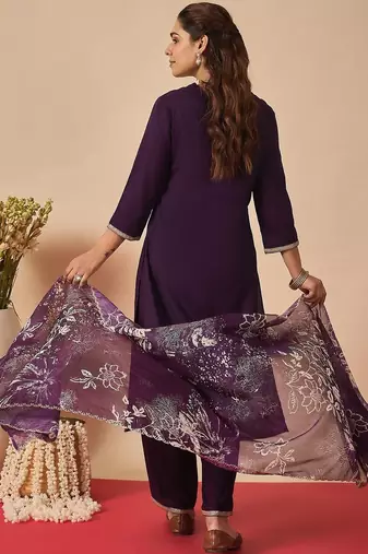 Women Ethnic Motifs Embroidered Regular Thread Work Kurta with Palazzos & With Dupatta
