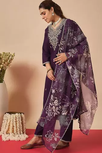 Women Ethnic Motifs Embroidered Regular Thread Work Kurta with Palazzos & With Dupatta