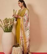 Women Floral Embroidered Regular Thread Work Kurta with Palazzos & With Dupatta
