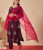 Women Ethnic Motifs Embroidered Regular Thread Work Liva Kurta with Trousers & With Dupatta