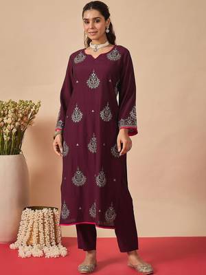 Women Ethnic Motifs Embroidered Regular Thread Work Liva Kurta with Trousers & With Dupatta 7