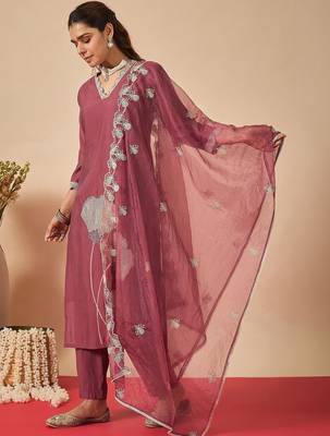 Women Ethnic Motifs Embroidered Regular Thread Work Kurta with Trousers & With Dupatta 1
