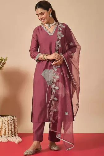 Women Ethnic Motifs Embroidered Regular Thread Work Kurta with Trousers & With Dupatta