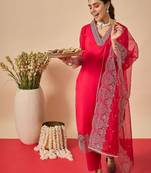 Women Ethnic Motifs Embroidered Regular Thread Work Kurta with Trousers & With Dupatta