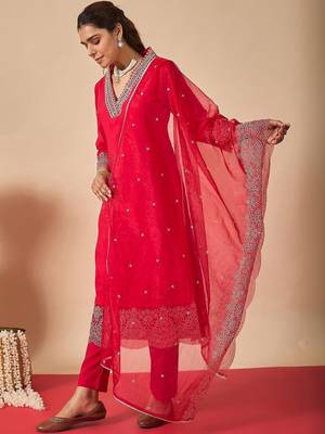 Women Ethnic Motifs Embroidered Regular Thread Work Kurta with Trousers & With Dupatta 2