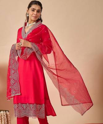 Women Ethnic Motifs Embroidered Regular Thread Work Kurta with Trousers & With Dupatta 3