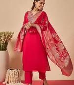 Women Ethnic Motifs Embroidered Regular Thread Work Kurta with Trousers & With Dupatta