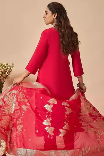 Women Ethnic Motifs Embroidered Regular Thread Work Kurta with Trousers & With Dupatta