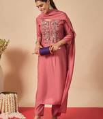 Women Floral Embroidered Regular Thread Work Kurta with Trousers & With Dupatta