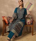 Women Ethnic Motifs Printed Regular Mirror Work Pure Cotton Kurta with Trousers