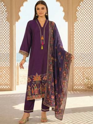 Women Ethnic Motifs Embroidered Regular Thread Work Kurta with Trousers & With Dupatta 1