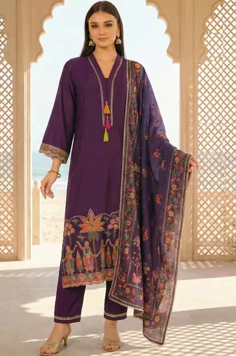 Women Ethnic Motifs Embroidered Regular Thread Work Kurta with Trousers & With Dupatta