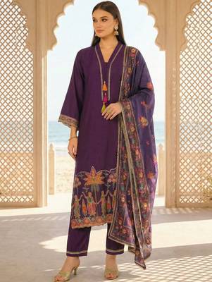 Women Ethnic Motifs Embroidered Regular Thread Work Kurta with Trousers & With Dupatta 2