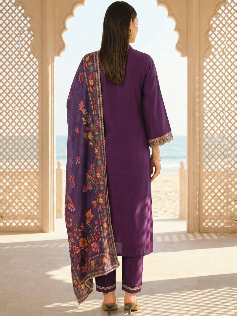 Women Ethnic Motifs Embroidered Regular Thread Work Kurta with Trousers & With Dupatta