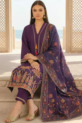 Women Ethnic Motifs Embroidered Regular Thread Work Kurta with Trousers & With Dupatta