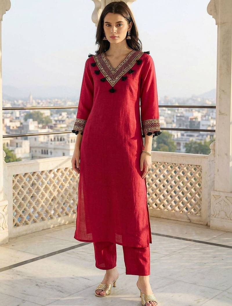Women Ethnic Motifs Embroidered Regular Thread Work Kurta with Trousers
