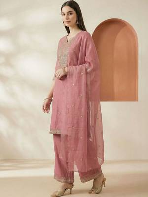 Women Ethnic Motifs Embroidered Thread Work Kurta with Palazzos & With Dupatta 1