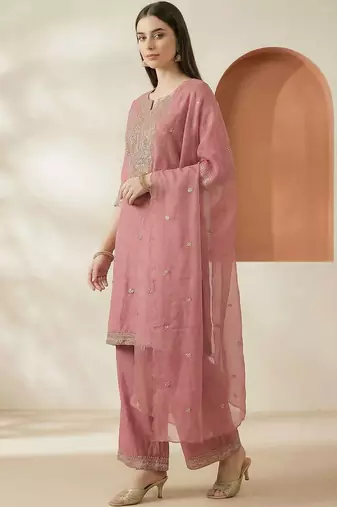 Women Ethnic Motifs Embroidered Thread Work Kurta with Palazzos & With Dupatta