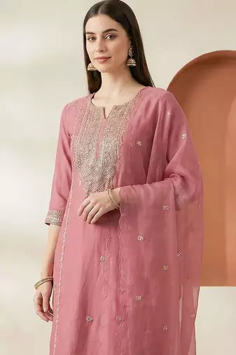 Women Ethnic Motifs Embroidered Thread Work Kurta with Palazzos & With Dupatta