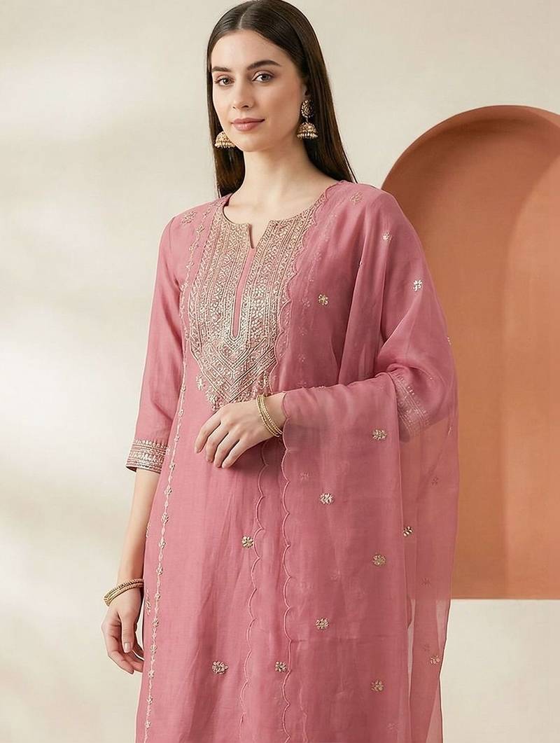 Women Ethnic Motifs Embroidered Thread Work Kurta with Palazzos & With Dupatta