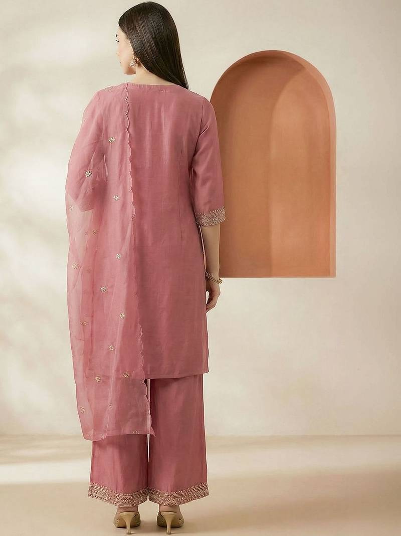 Women Ethnic Motifs Embroidered Thread Work Kurta with Palazzos & With Dupatta