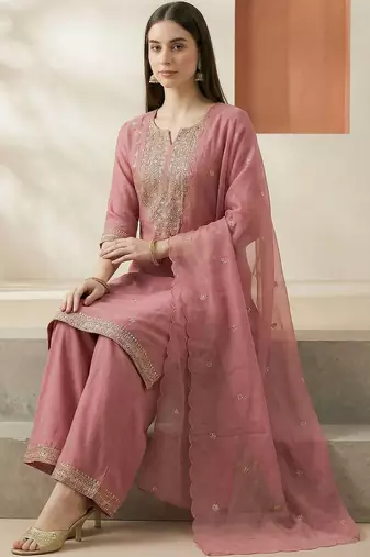 Women Ethnic Motifs Embroidered Thread Work Kurta with Palazzos & With Dupatta