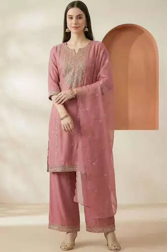Women Ethnic Motifs Embroidered Thread Work Kurta with Palazzos & With Dupatta