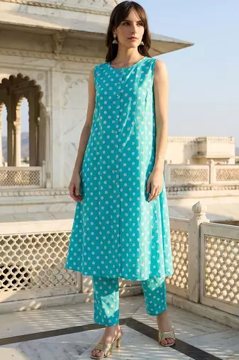 Women Printed Regular Pure Cotton Kurta with Trousers