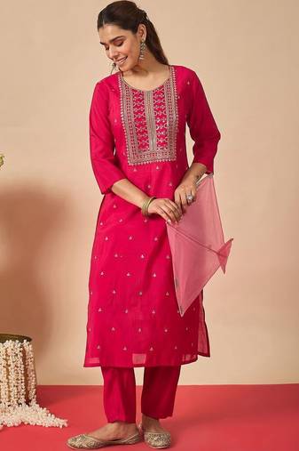 Women Ethnic Motifs Embroidered Regular Thread Work Kurta with Trousers
