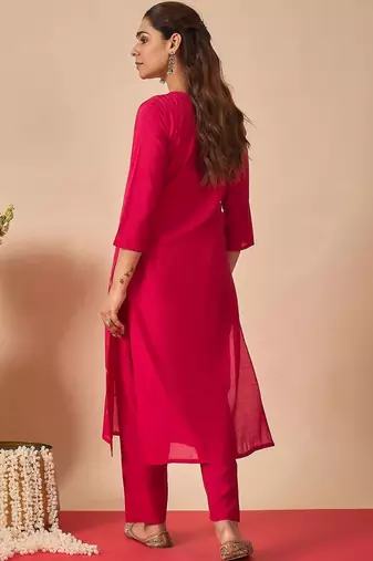 Women Ethnic Motifs Embroidered Regular Thread Work Kurta with Trousers