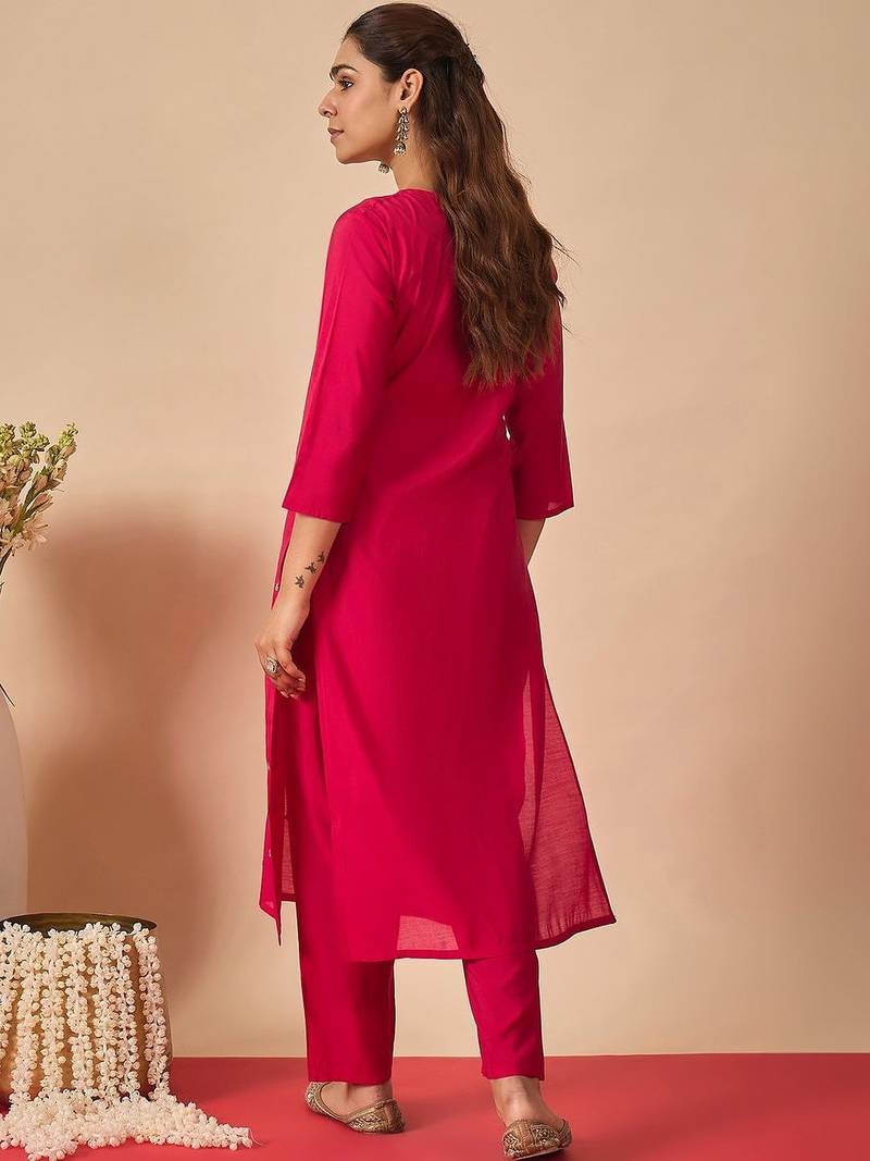 Women Ethnic Motifs Embroidered Regular Thread Work Kurta with Trousers