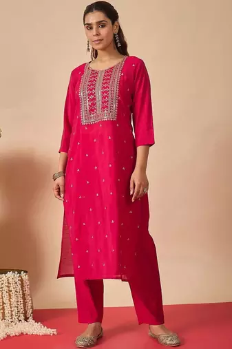 Women Ethnic Motifs Embroidered Regular Thread Work Kurta with Trousers