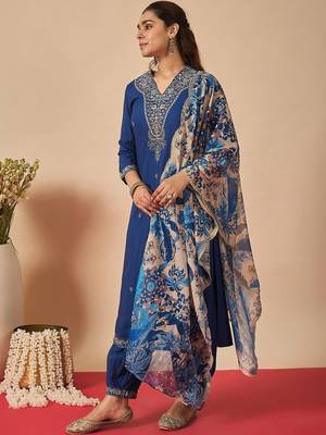 Women Ethnic Motifs Embroidered Regular Thread Work Kurta with Pyjamas & With Dupatta 5