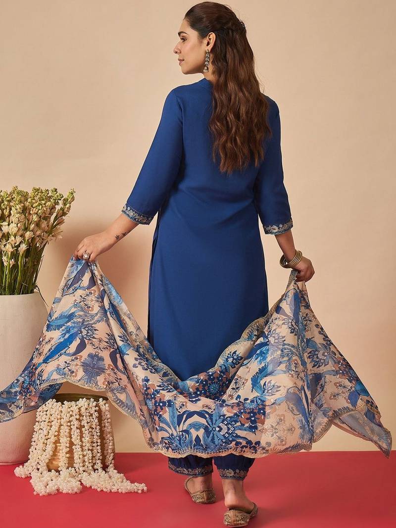 Women Ethnic Motifs Embroidered Regular Thread Work Kurta with Pyjamas & With Dupatta