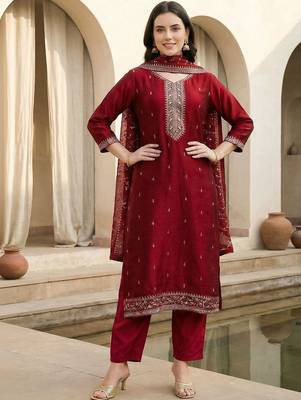 Women Ethnic Motifs Embroidered Regular Thread Work Kurta with Trousers & With Dupatta 1