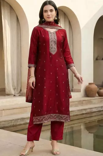 Women Ethnic Motifs Embroidered Regular Thread Work Kurta with Trousers & With Dupatta
