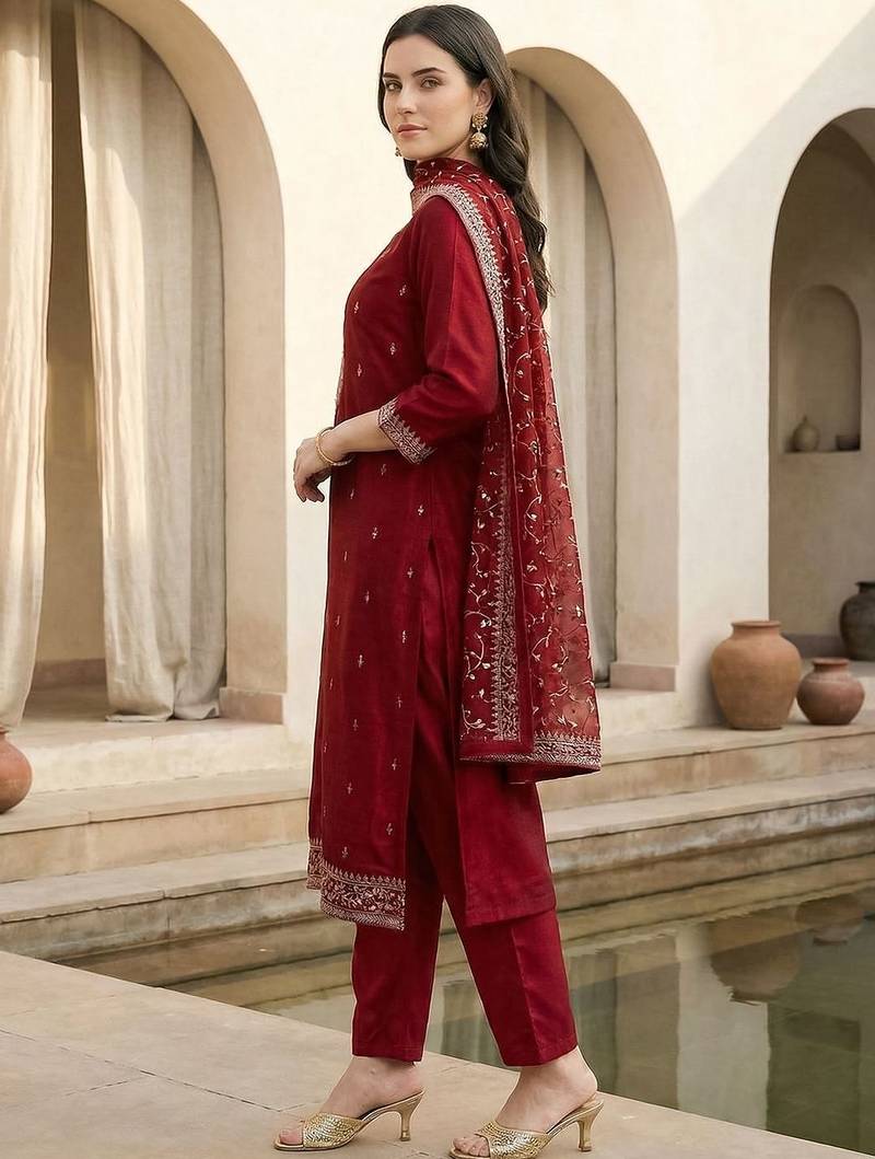 Women Ethnic Motifs Embroidered Regular Thread Work Kurta with Trousers & With Dupatta