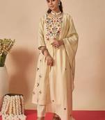 Women Floral Embroidered Empire Thread Work Kurta with Trousers & With Dupatta