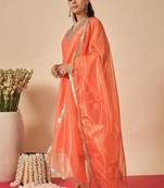 Women Embroidered Regular Thread Work Kurta with Trousers & With Dupatta