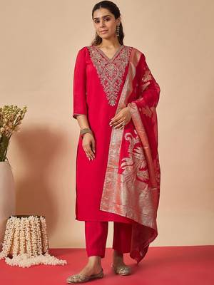 Women Ethnic Motifs Embroidered Regular Thread Work Kurta with Trousers & With Dupatta 1