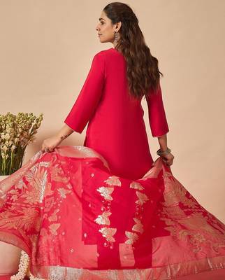 Women Ethnic Motifs Embroidered Regular Thread Work Kurta with Trousers & With Dupatta 4