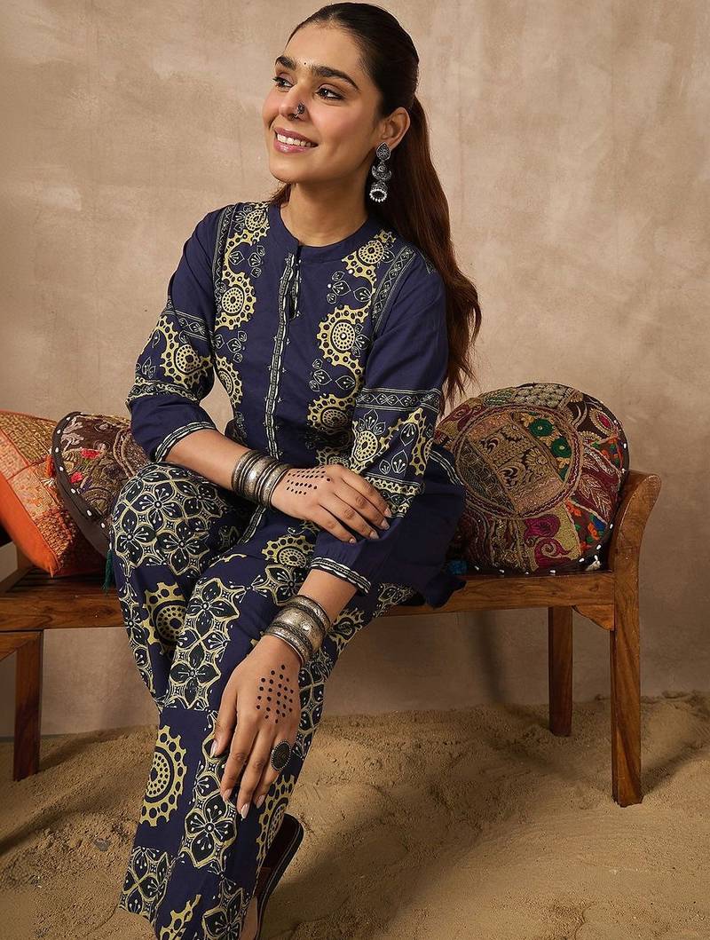 Women Ethnic Motifs Printed Regular Pure Cotton Kurta with Palazzos