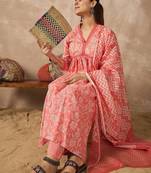 Women Floral Printed Empire Pure Cotton Kurta with Trousers & With Dupatta