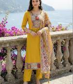 Women Ethnic Motifs Printed Regular Thread Work Kurta with Trousers & With Dupatta