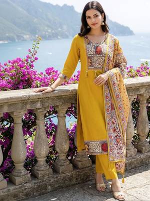 Women Ethnic Motifs Printed Regular Thread Work Kurta with Trousers & With Dupatta 2